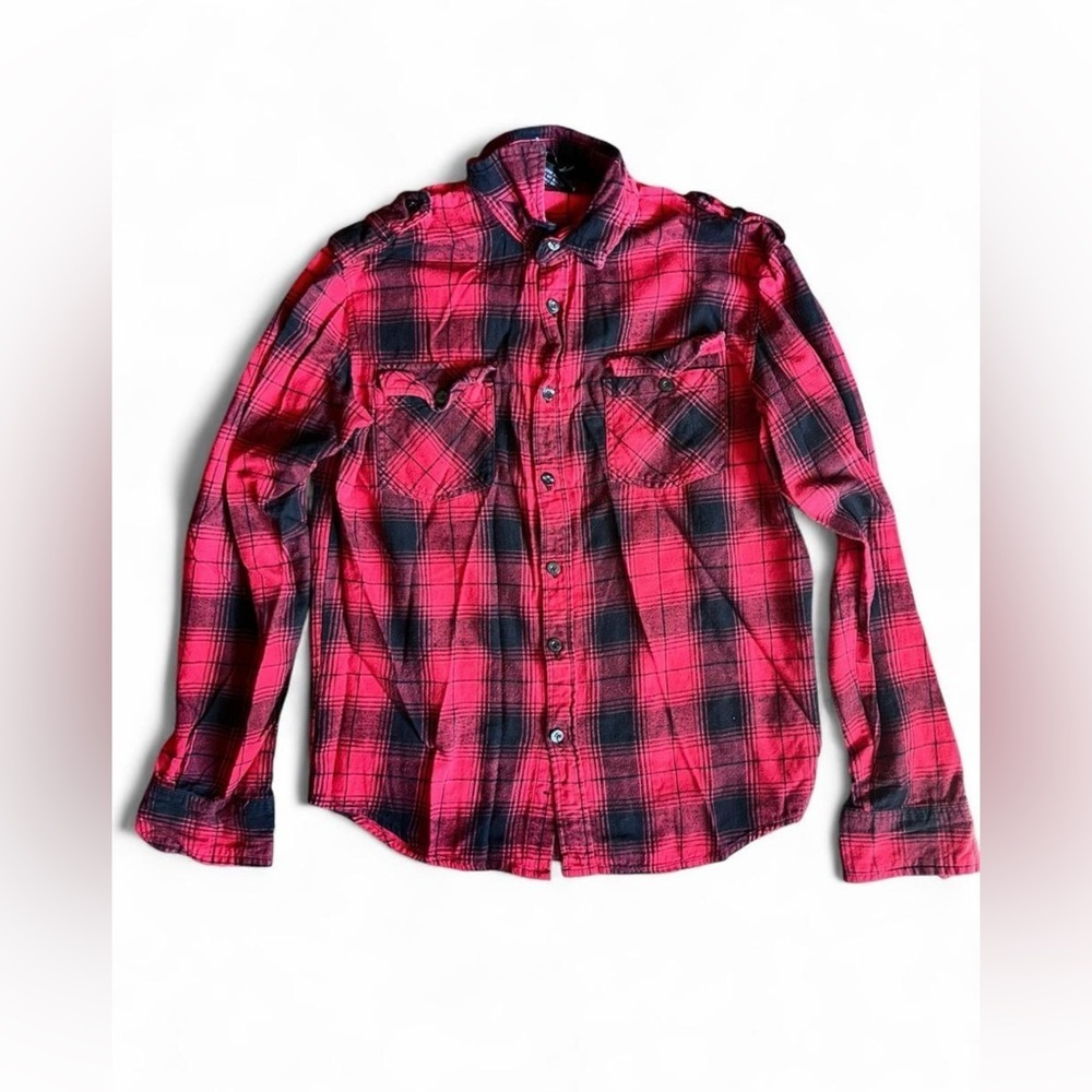 South Pole Red and Black Checkered Men's Flannel Shirt Size Large